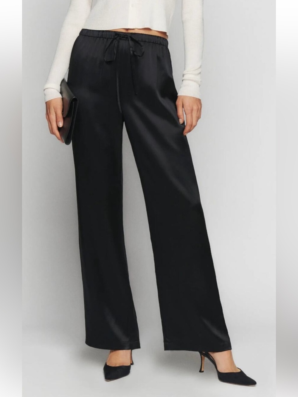 Reformation Olina Wide Leg Silk Pants Black Dressy Size Small Women’s - Picture 11 of 11